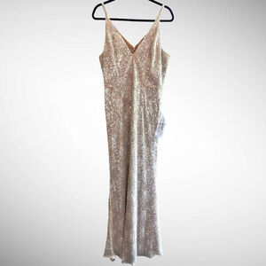 Dress the Population Sequin Knitted Embroidered Floral Lace Dress in Beige Size